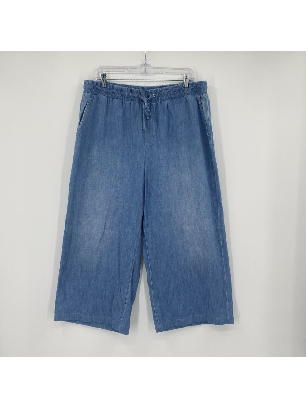 NYDJ Women Size Large Chambray Pull On Drawstring Waist Wide Leg Crop Pants L
